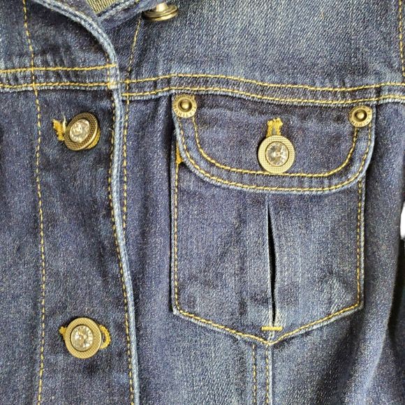 Chico’s Platinum Denim Vest Womens SIZE 0 Bling Buttons Pockets - Picture 9 of 9